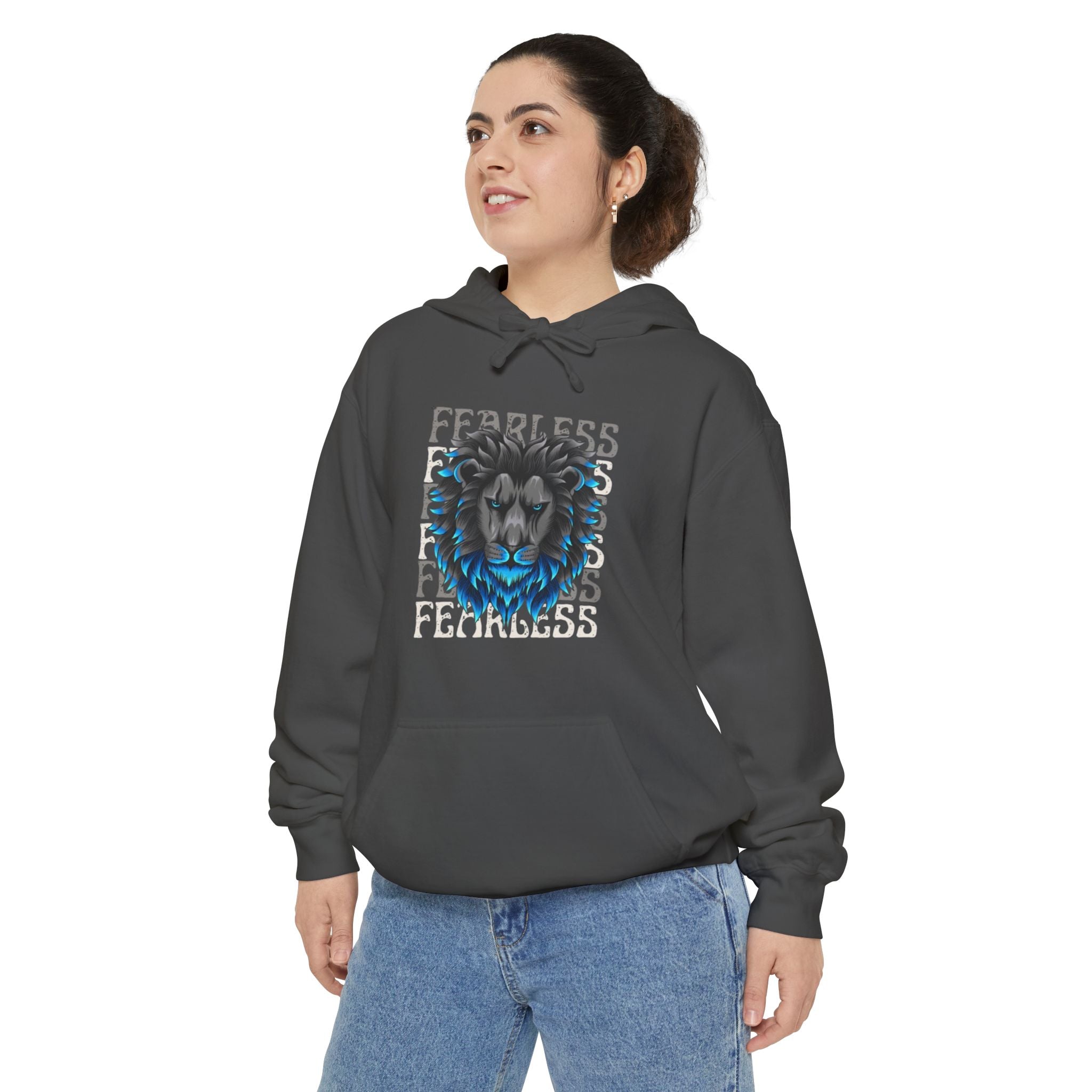 Fearless Lion Hoodie, Unisex Garment-Dyed Sweatshirt, Casual Wear, Gift for Lion Lovers, Motivational Clothing