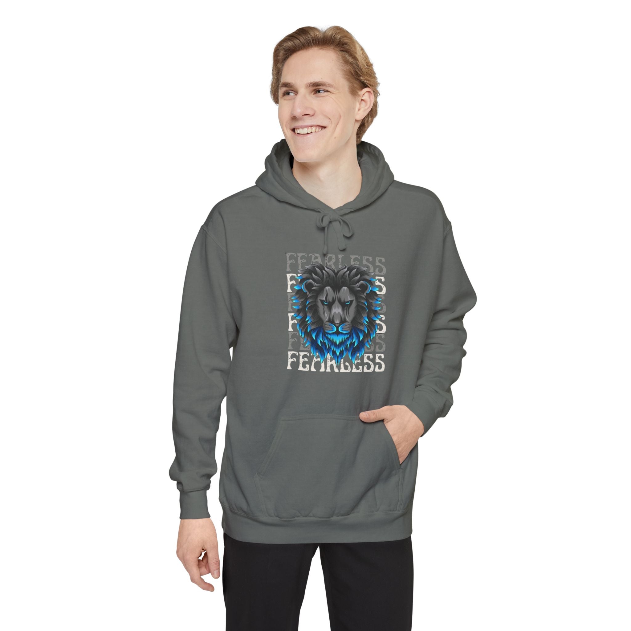 Fearless Lion Hoodie, Unisex Garment-Dyed Sweatshirt, Casual Wear, Gift for Lion Lovers, Motivational Clothing