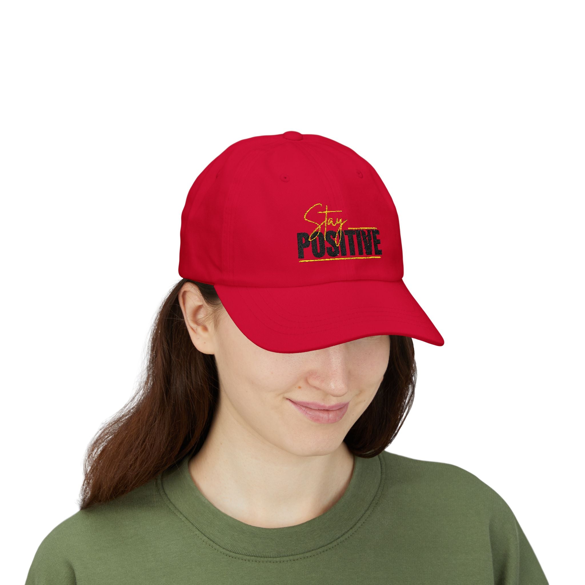 Stay Positive Dad Cap, Motivational Hat, White Adjustable Cap, Gift for Dads, Summer Accessory, Casual Fashion Piece