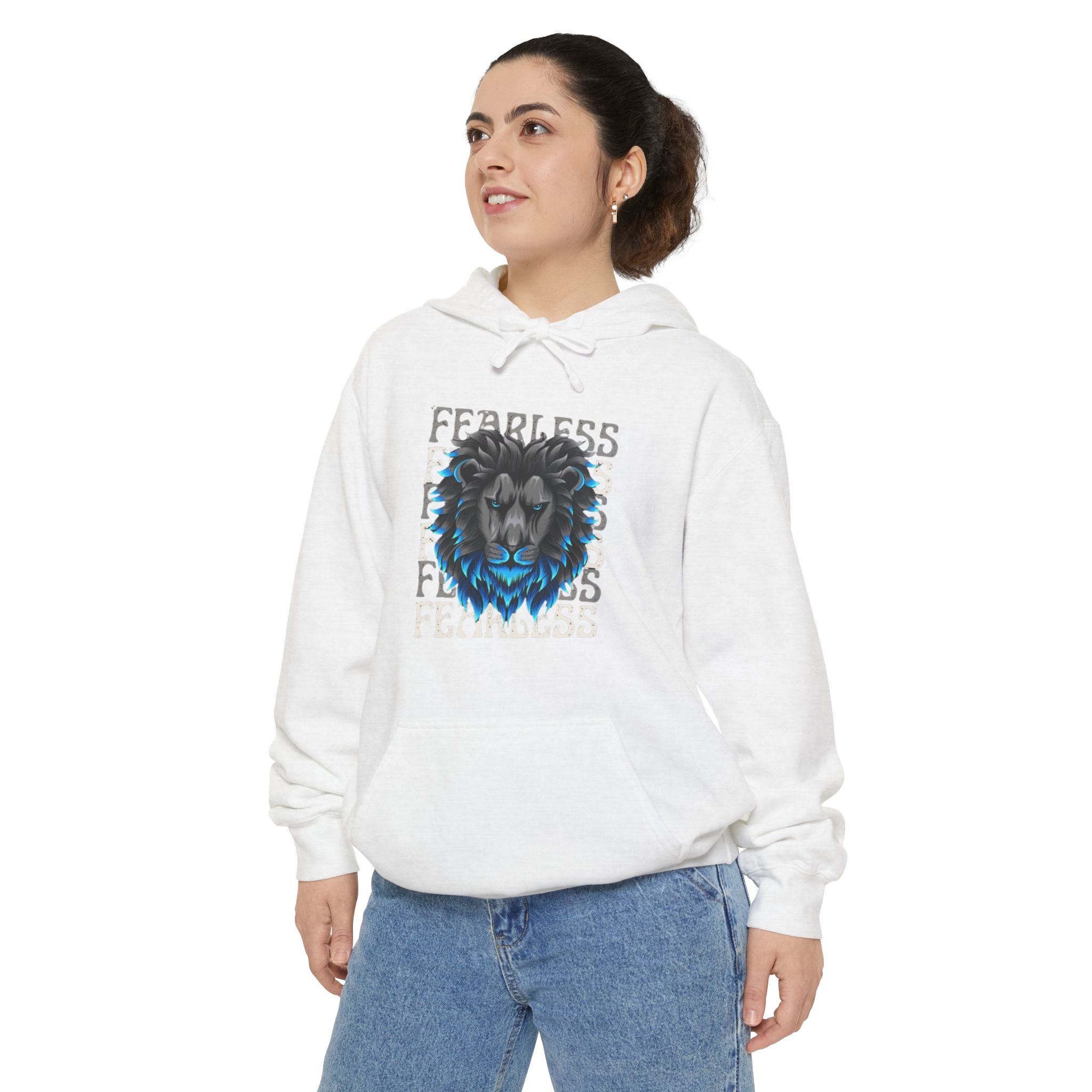 Fearless Lion Hoodie, Unisex Garment-Dyed Sweatshirt, Casual Wear, Gift for Lion Lovers, Motivational Clothing