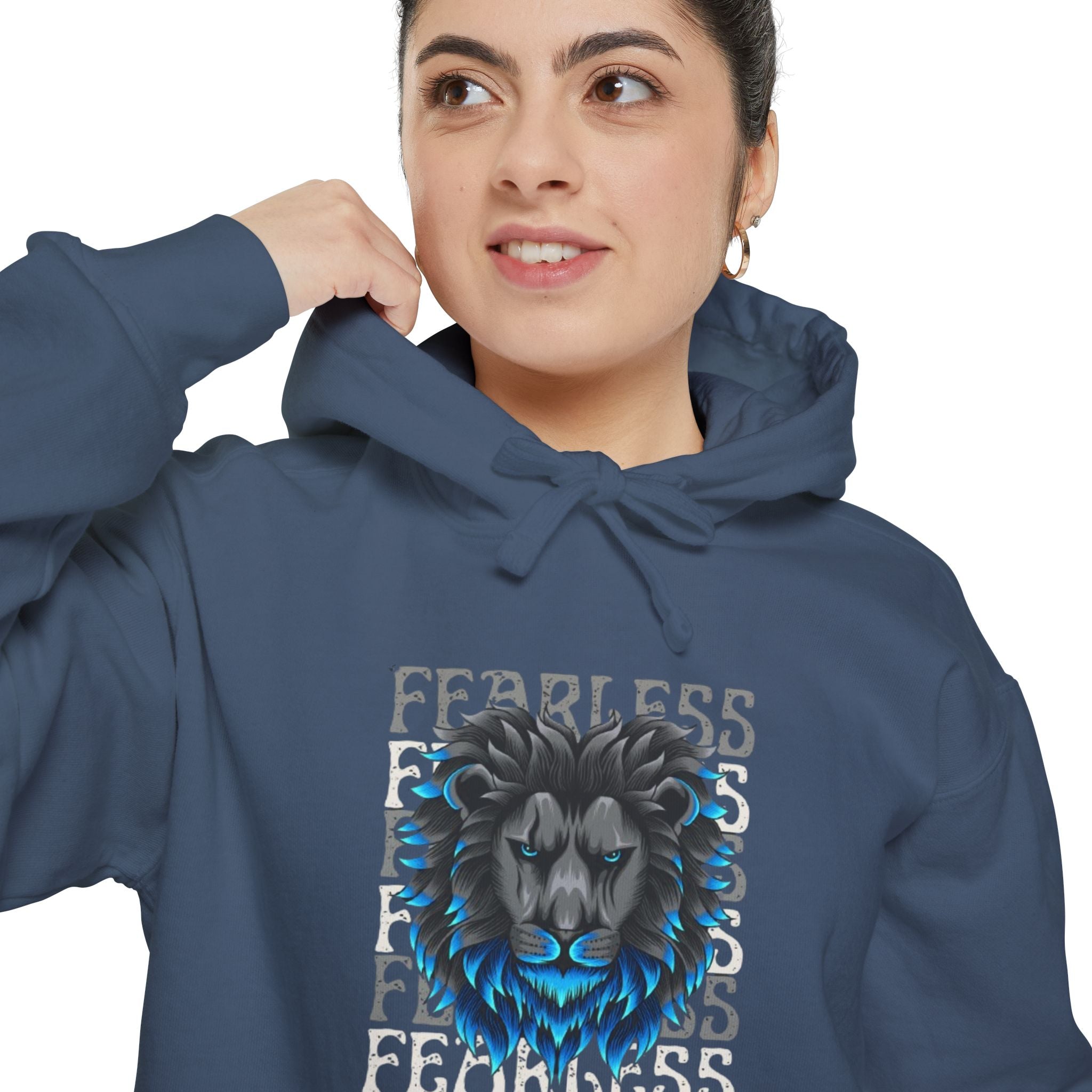 Fearless Lion Hoodie, Unisex Garment-Dyed Sweatshirt, Casual Wear, Gift for Lion Lovers, Motivational Clothing