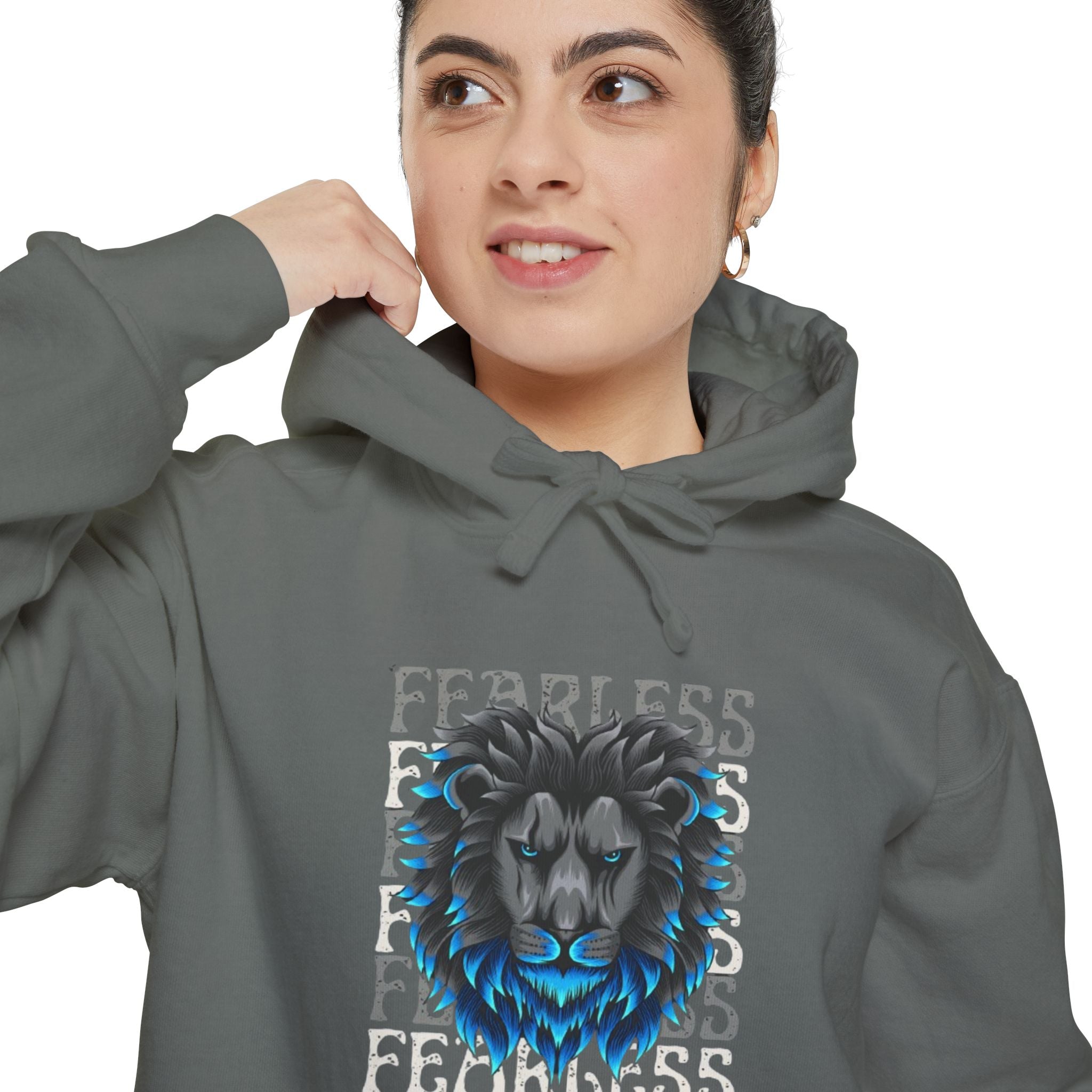 Fearless Lion Hoodie, Unisex Garment-Dyed Sweatshirt, Casual Wear, Gift for Lion Lovers, Motivational Clothing