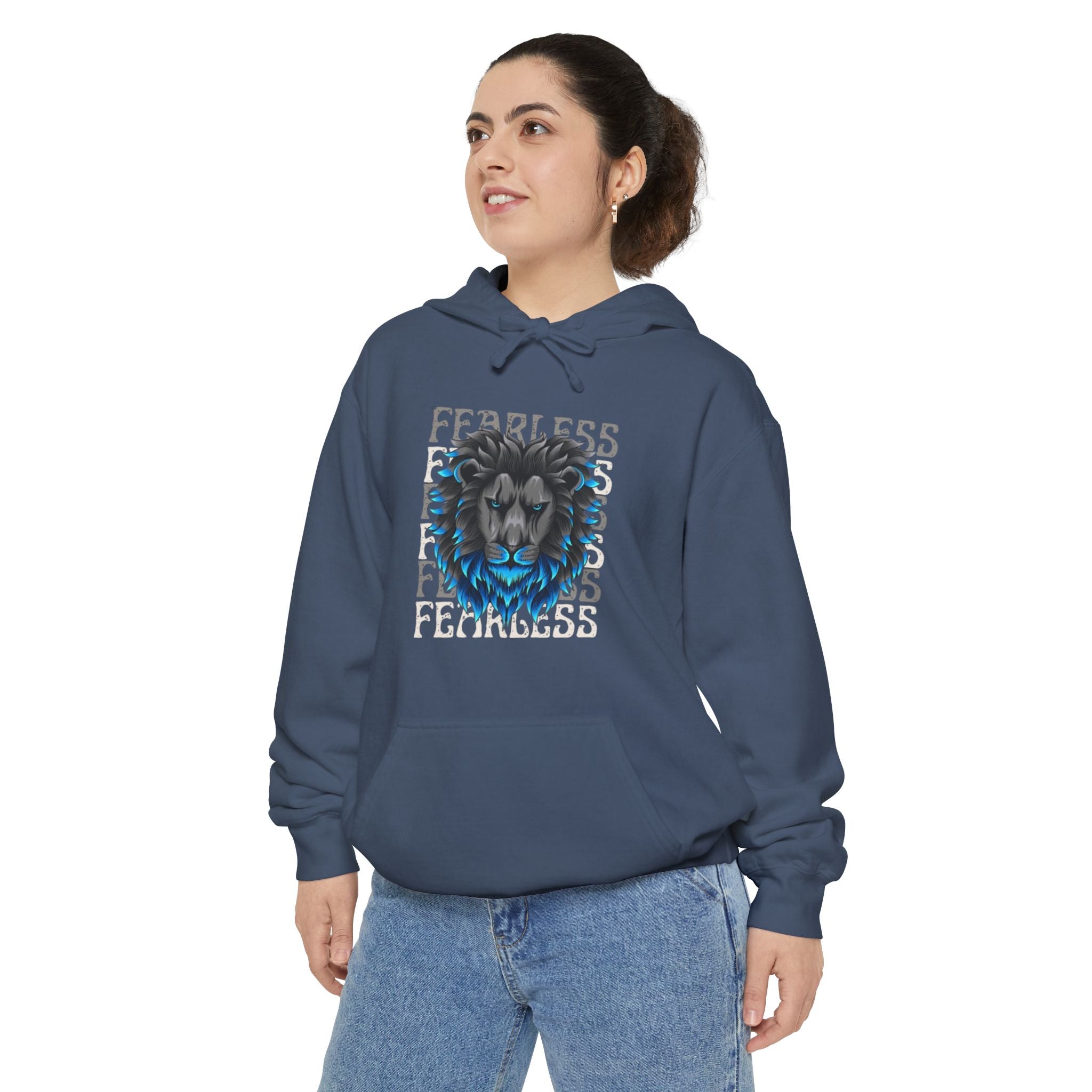 Fearless Lion Hoodie, Unisex Garment-Dyed Sweatshirt, Casual Wear, Gift for Lion Lovers, Motivational Clothing