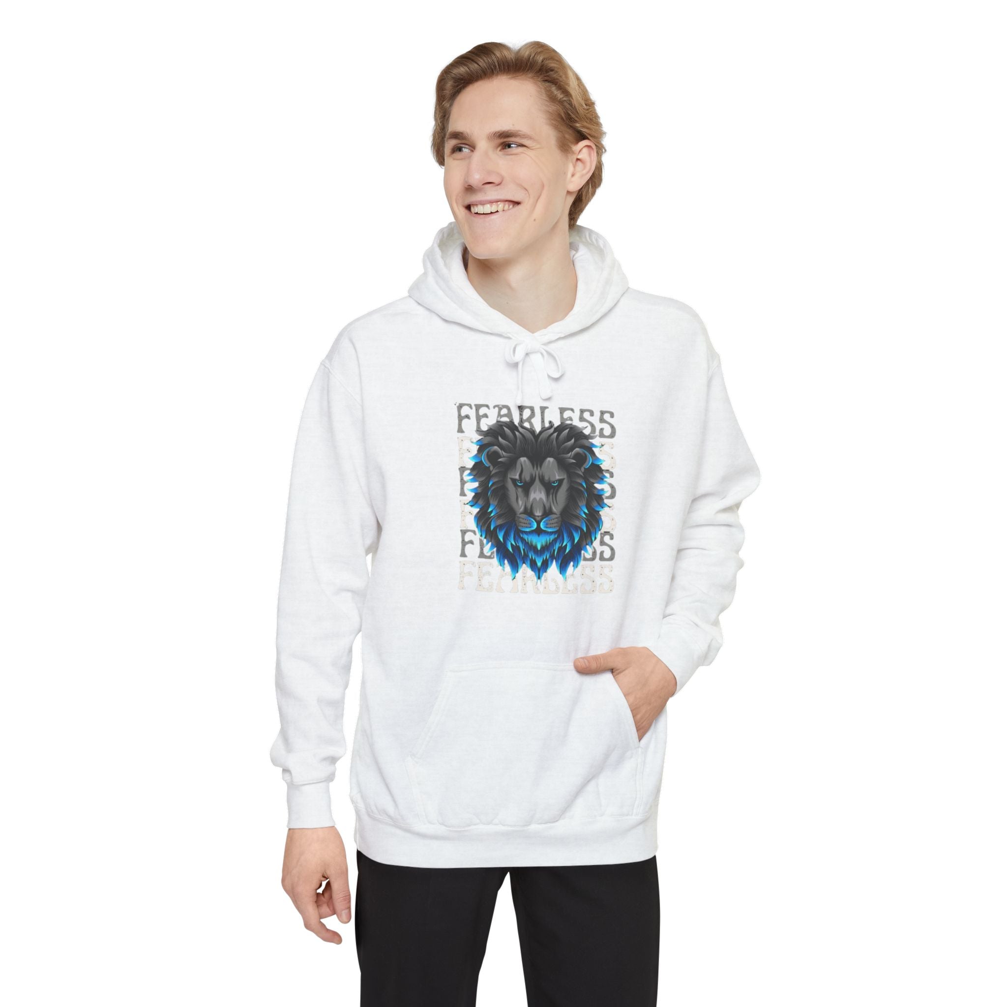 Fearless Lion Hoodie, Unisex Garment-Dyed Sweatshirt, Casual Wear, Gift for Lion Lovers, Motivational Clothing