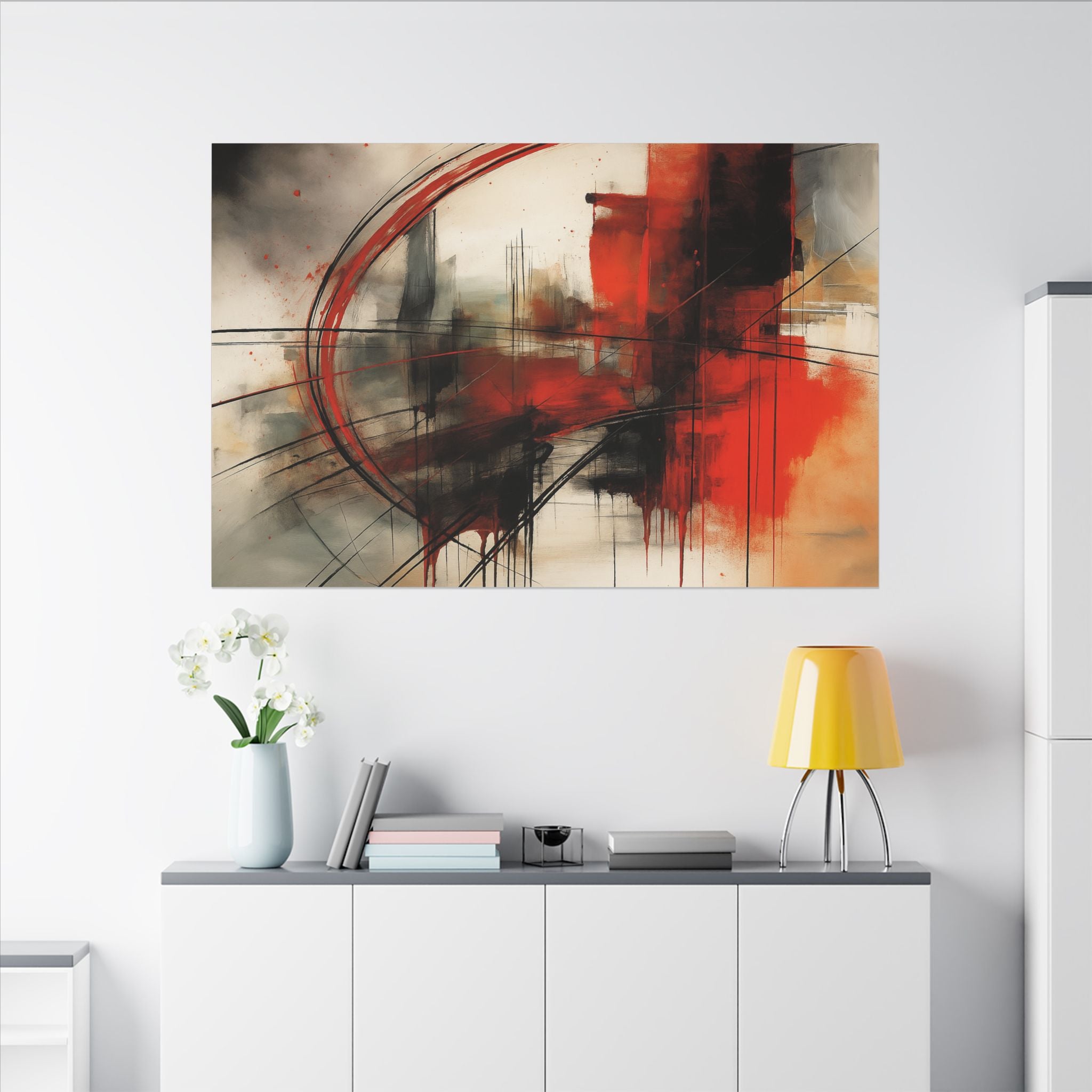 Abstract Red and Black Wall Art Canvas, Home Decor, Modern Art, Office Wall Decor, Minimalist Art, Gift for Art Lovers