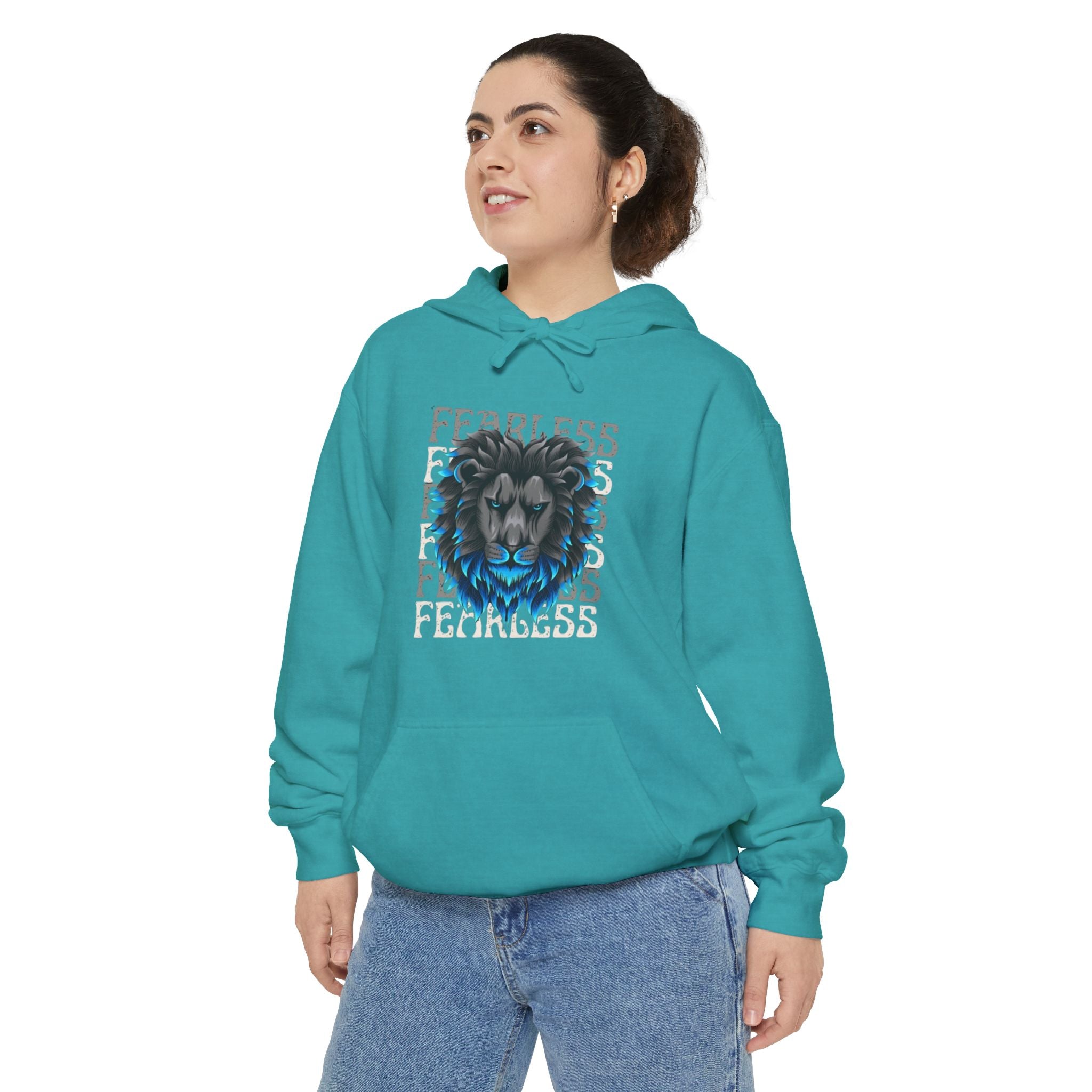 Fearless Lion Hoodie, Unisex Garment-Dyed Sweatshirt, Casual Wear, Gift for Lion Lovers, Motivational Clothing