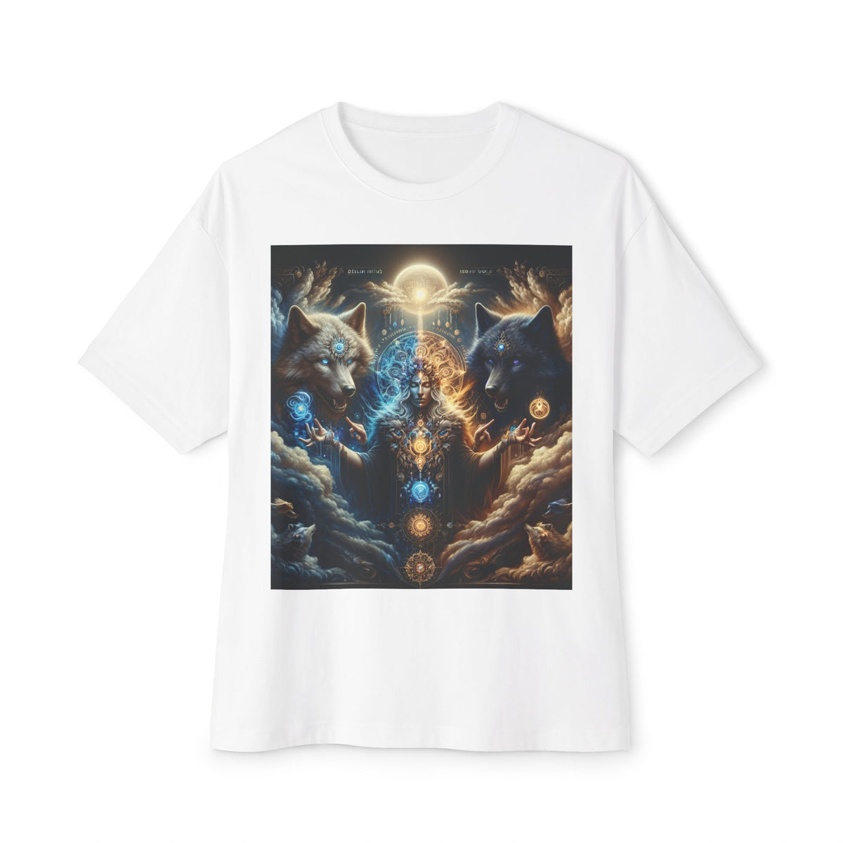 Cosmic Wolves Oversized Tee | Unisex Graphic T-Shirt, Astrology Shirt, Gift for Animal Lovers, Celestial Apparel, Streetwear Fashion