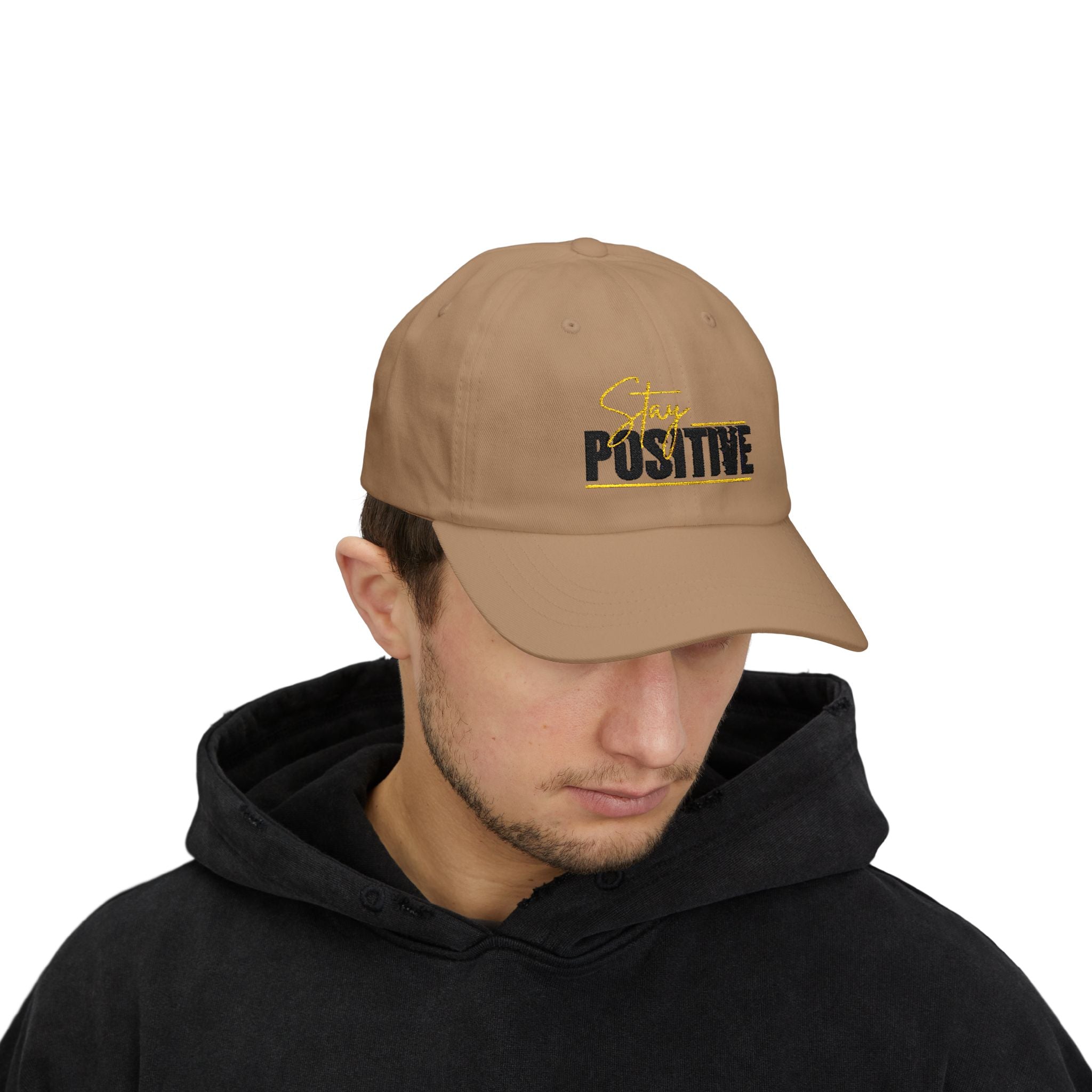 Stay Positive Dad Cap, Motivational Hat, White Adjustable Cap, Gift for Dads, Summer Accessory, Casual Fashion Piece