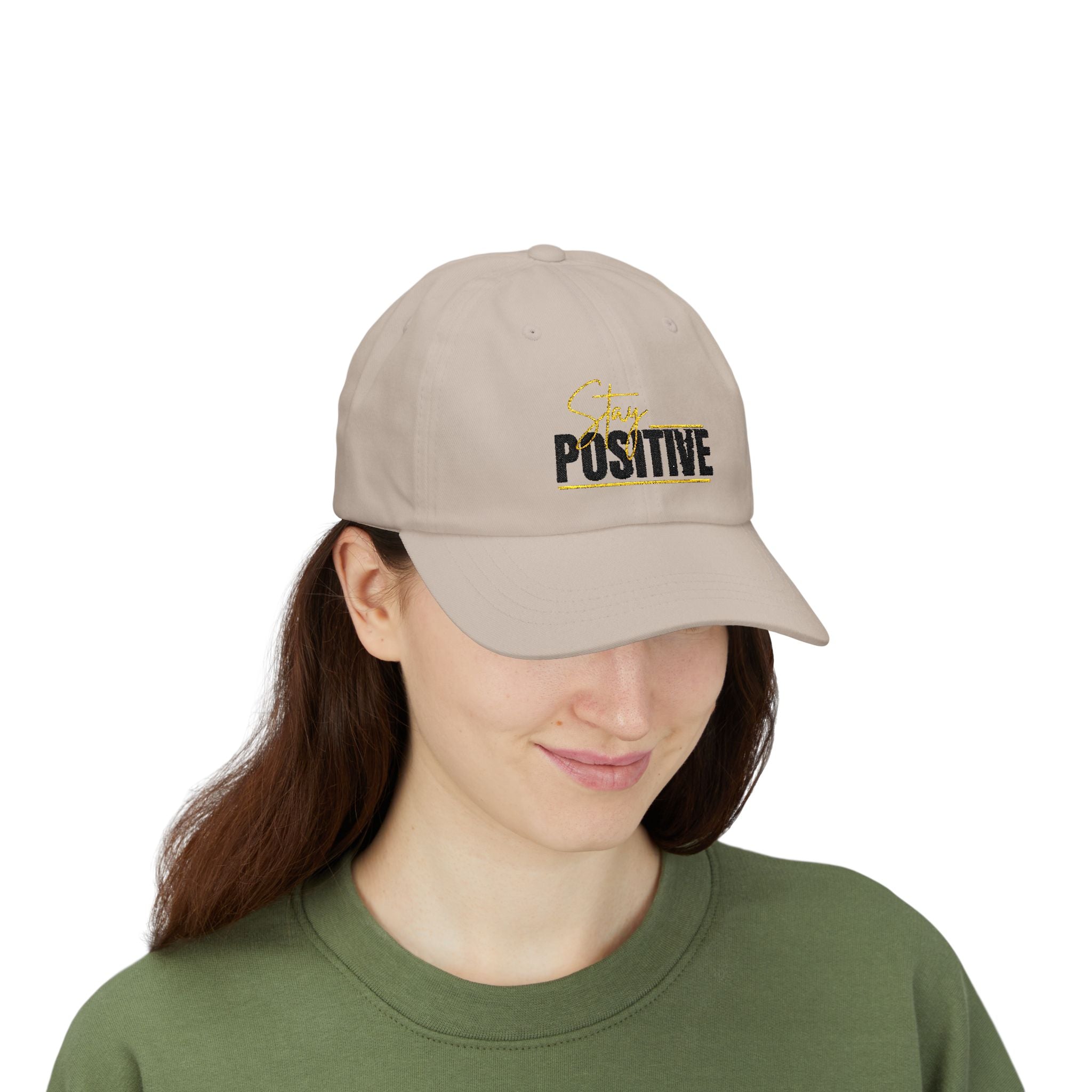 Stay Positive Dad Cap, Motivational Hat, White Adjustable Cap, Gift for Dads, Summer Accessory, Casual Fashion Piece