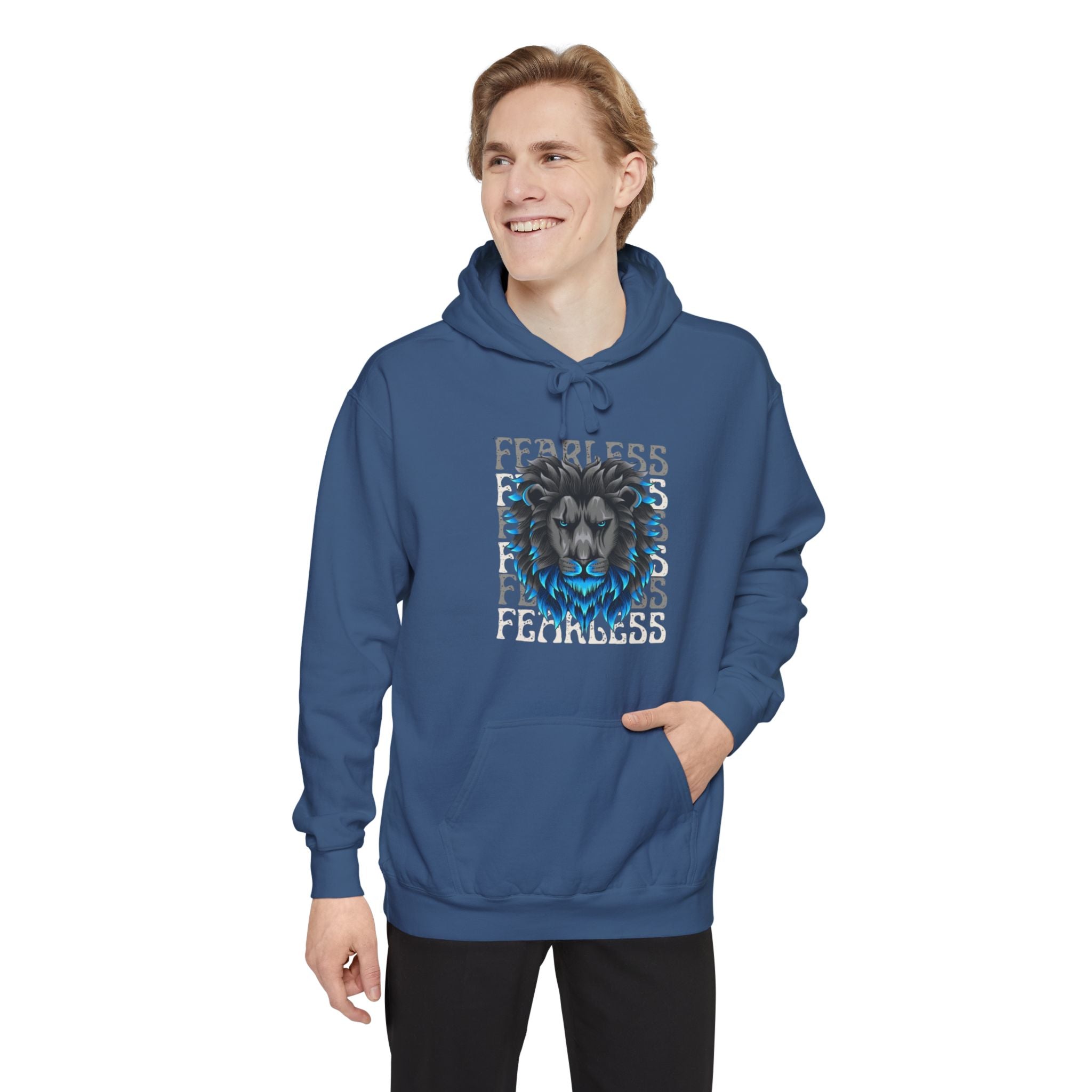 Fearless Lion Hoodie, Unisex Garment-Dyed Sweatshirt, Casual Wear, Gift for Lion Lovers, Motivational Clothing