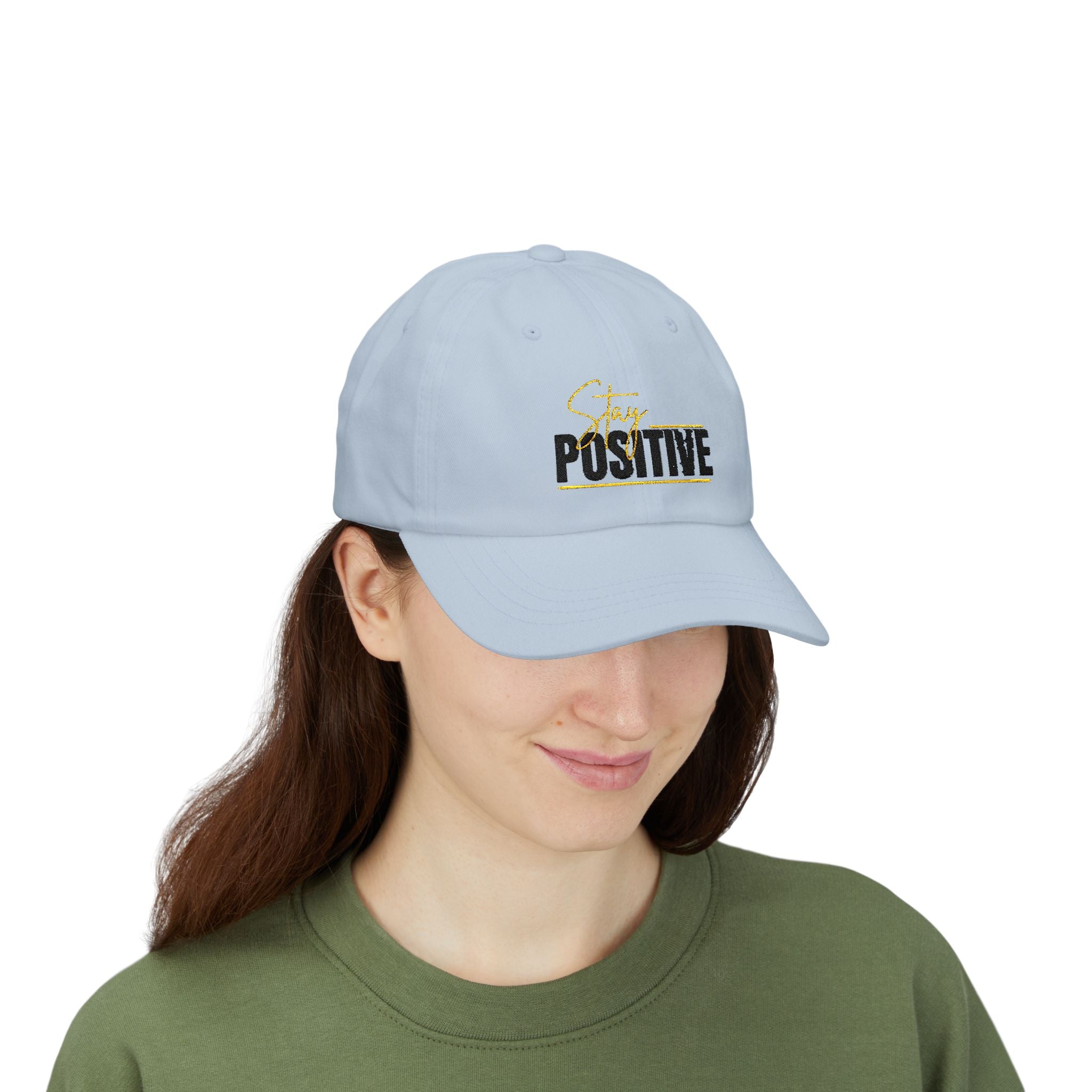 Stay Positive Dad Cap, Motivational Hat, White Adjustable Cap, Gift for Dads, Summer Accessory, Casual Fashion Piece