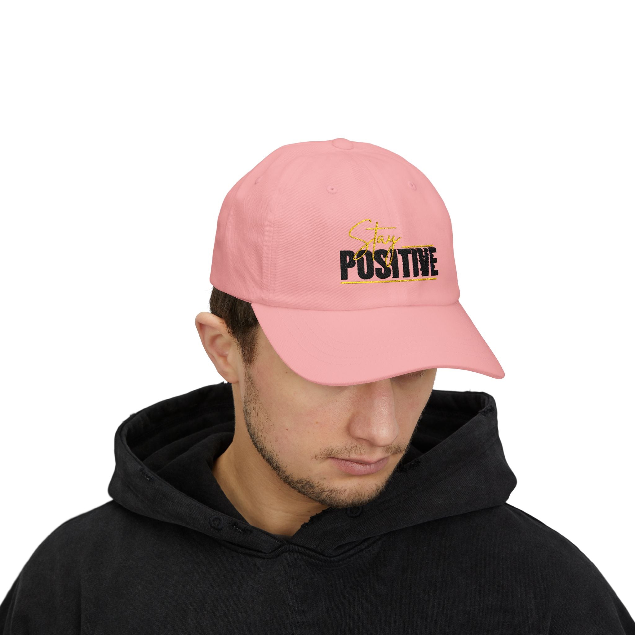 Stay Positive Dad Cap, Motivational Hat, White Adjustable Cap, Gift for Dads, Summer Accessory, Casual Fashion Piece