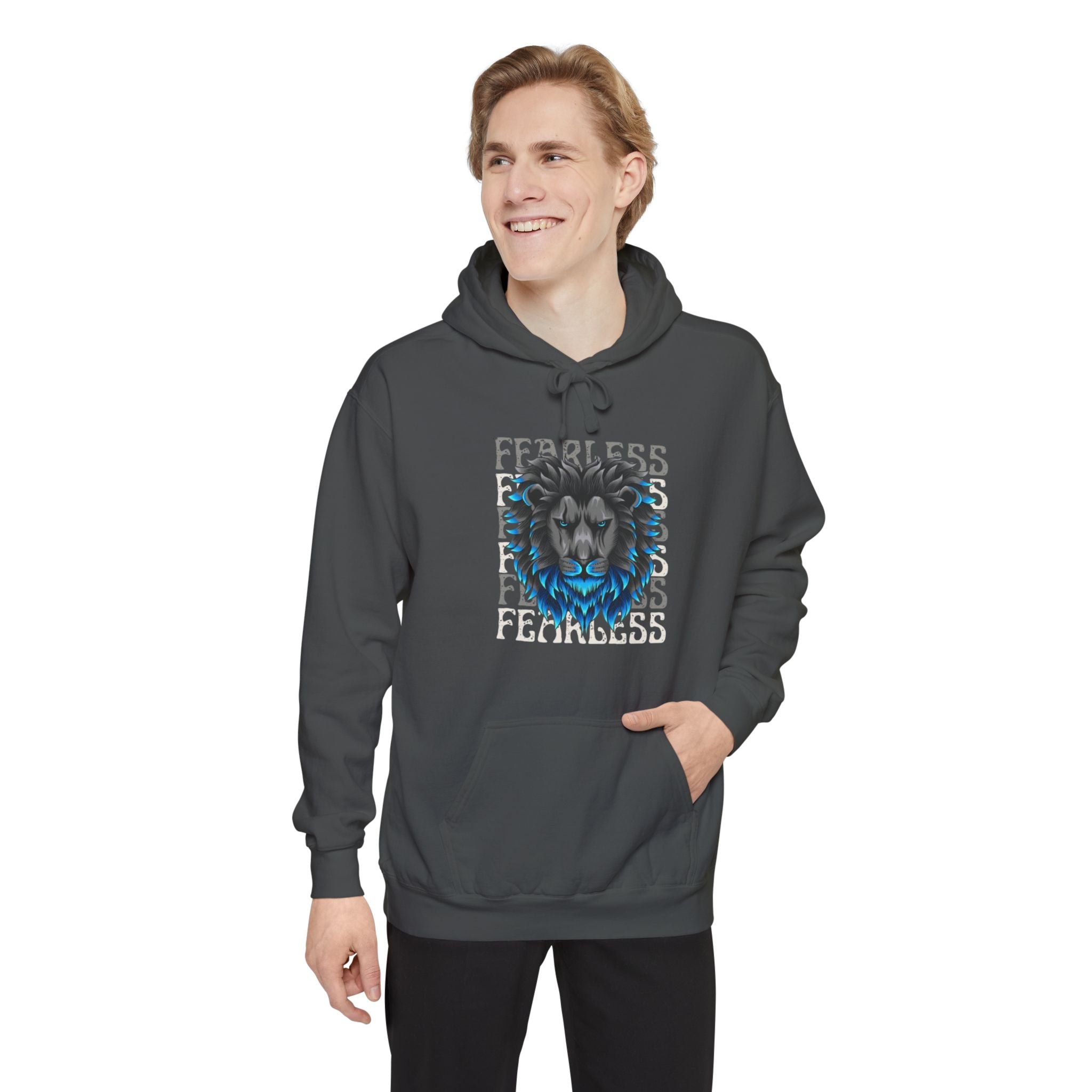 Fearless Lion Hoodie, Unisex Garment-Dyed Sweatshirt, Casual Wear, Gift for Lion Lovers, Motivational Clothing
