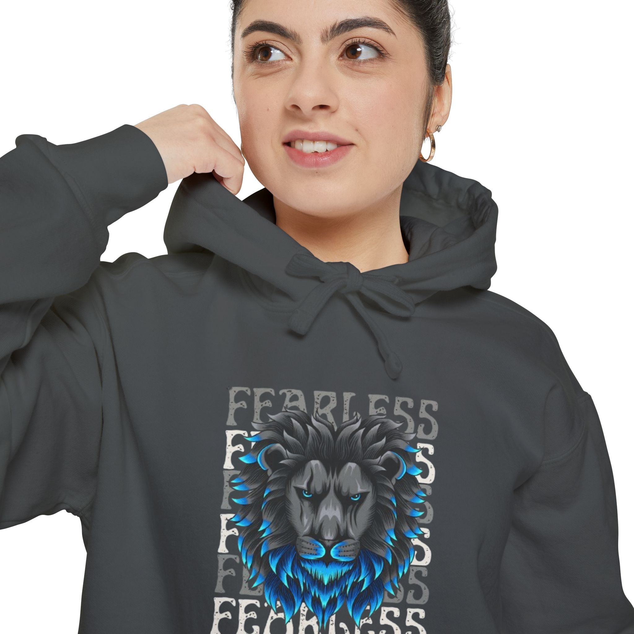 Fearless Lion Hoodie, Unisex Garment-Dyed Sweatshirt, Casual Wear, Gift for Lion Lovers, Motivational Clothing