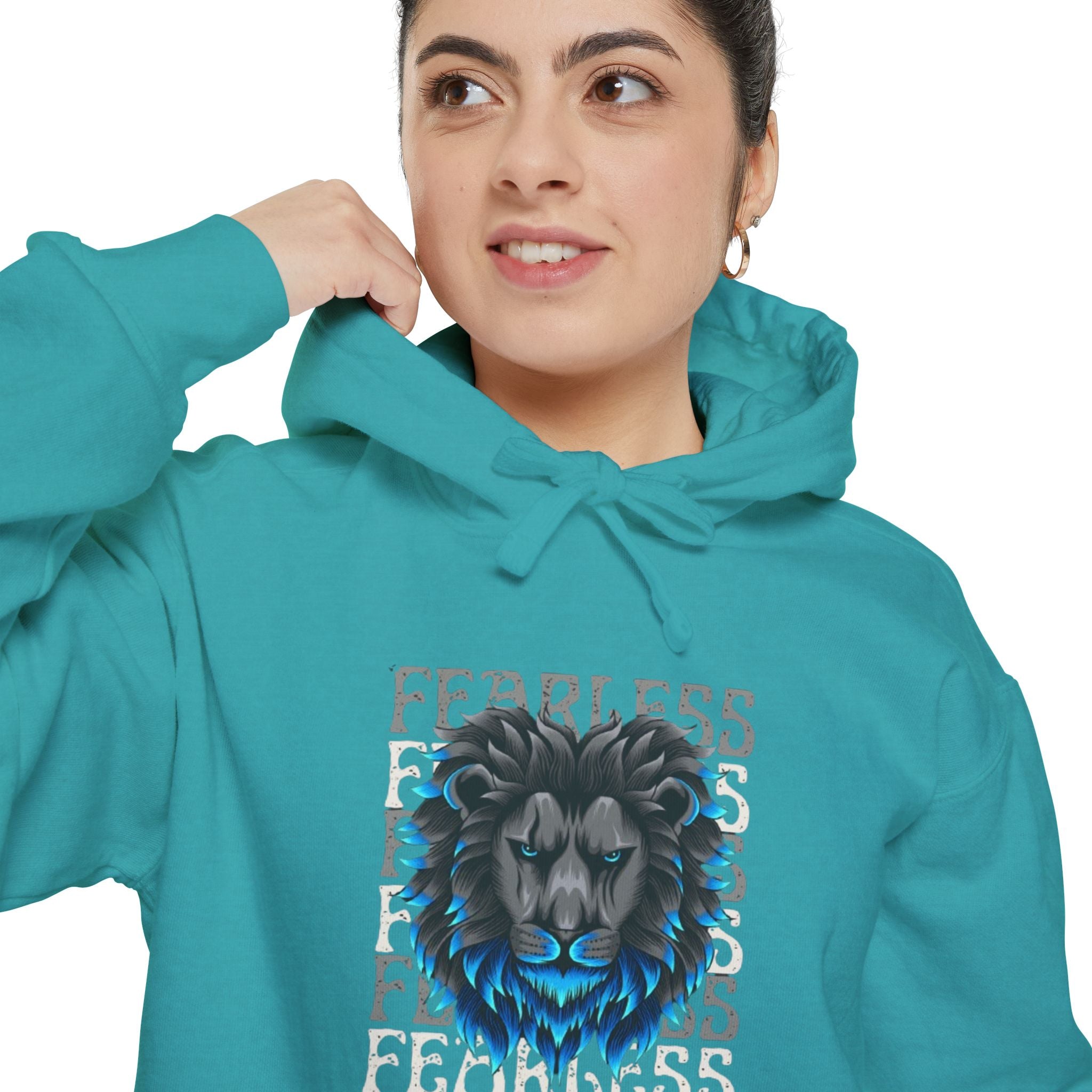 Fearless Lion Hoodie, Unisex Garment-Dyed Sweatshirt, Casual Wear, Gift for Lion Lovers, Motivational Clothing