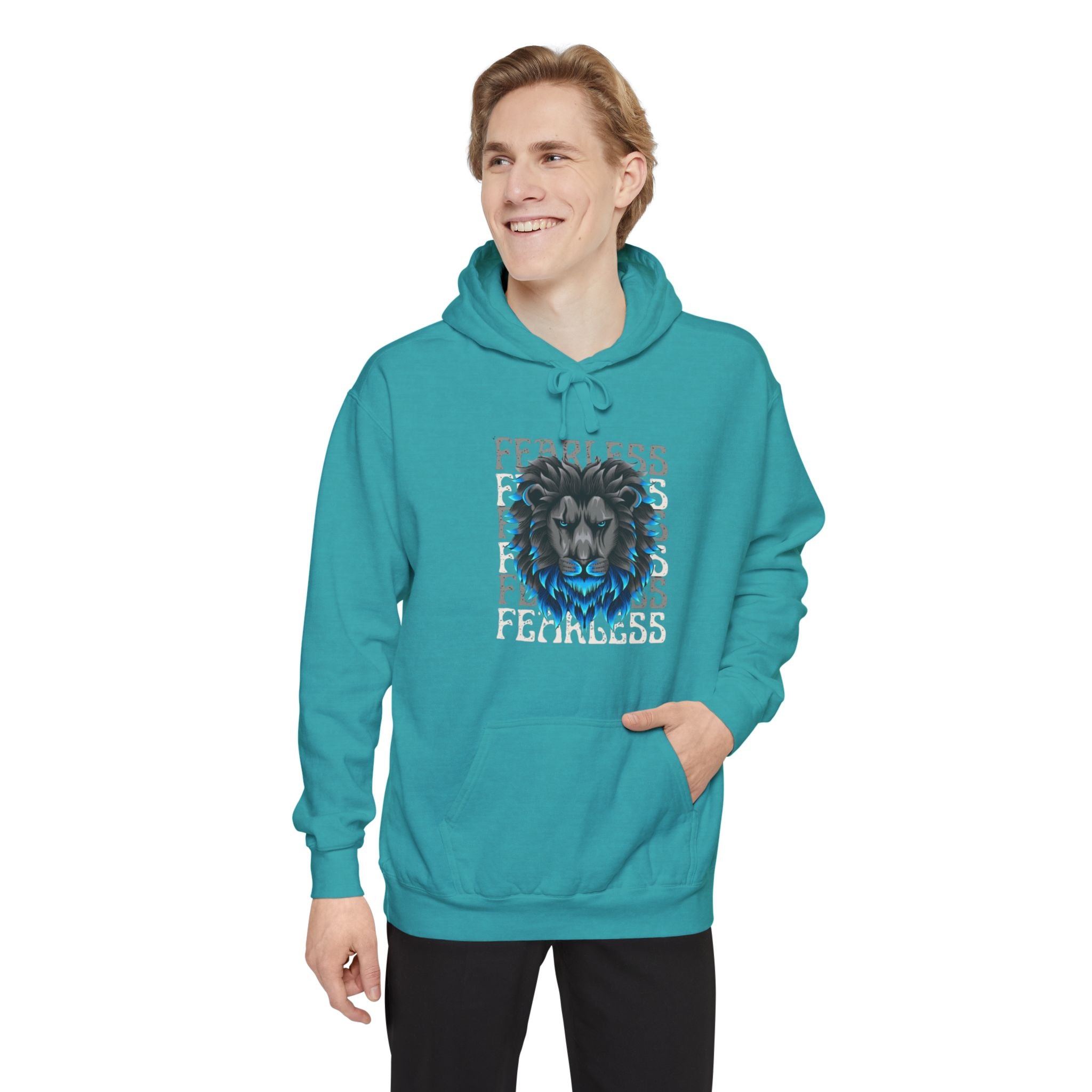 Fearless Lion Hoodie, Unisex Garment-Dyed Sweatshirt, Casual Wear, Gift for Lion Lovers, Motivational Clothing