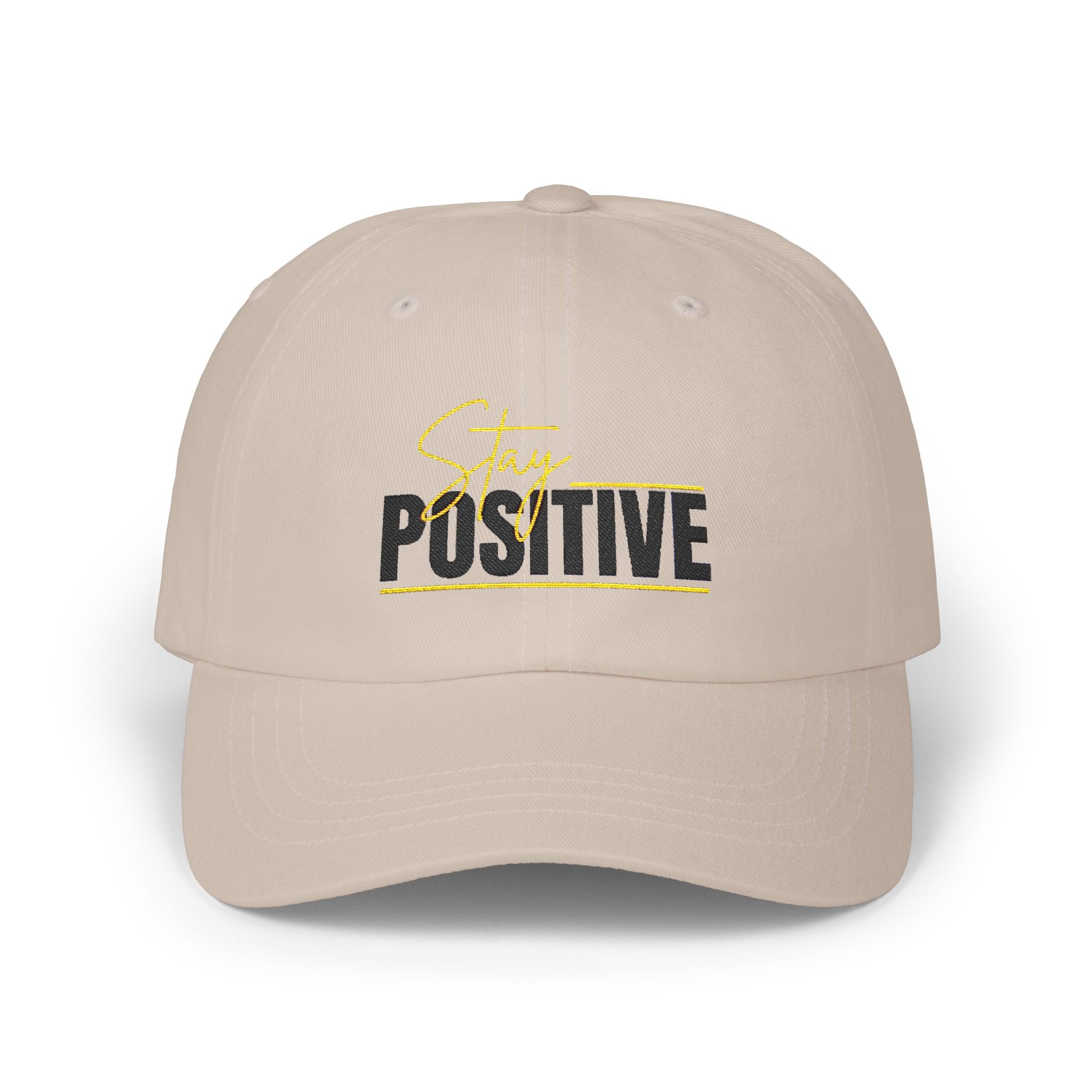 Stay Positive Dad Cap, Motivational Hat, White Adjustable Cap, Gift for Dads, Summer Accessory, Casual Fashion Piece