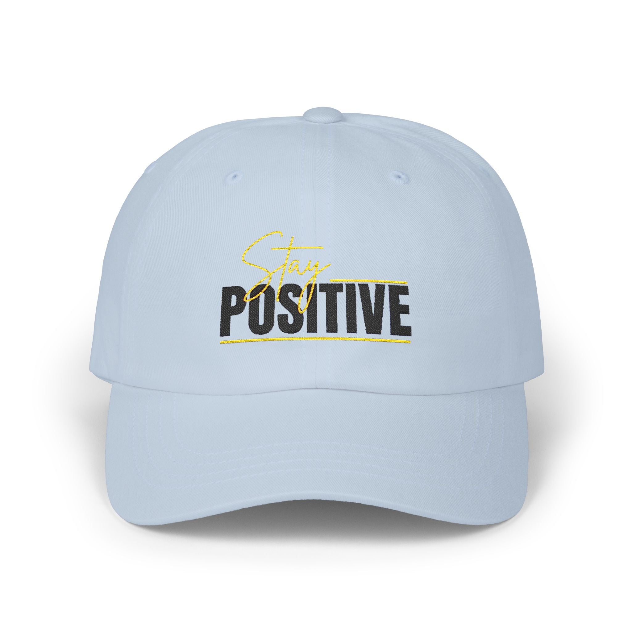 Stay Positive Dad Cap, Motivational Hat, White Adjustable Cap, Gift for Dads, Summer Accessory, Casual Fashion Piece