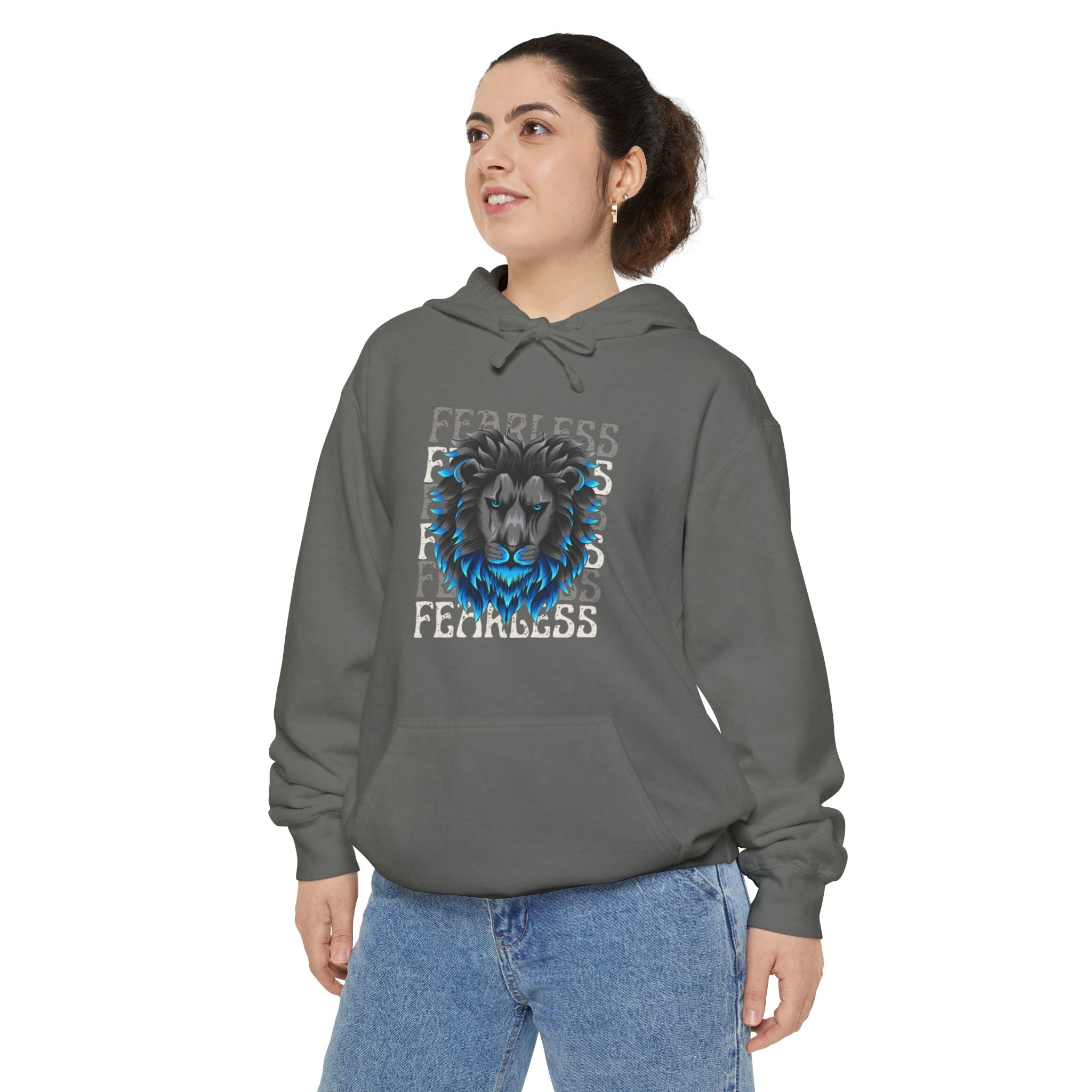 Fearless Lion Hoodie, Unisex Garment-Dyed Sweatshirt, Casual Wear, Gift for Lion Lovers, Motivational Clothing