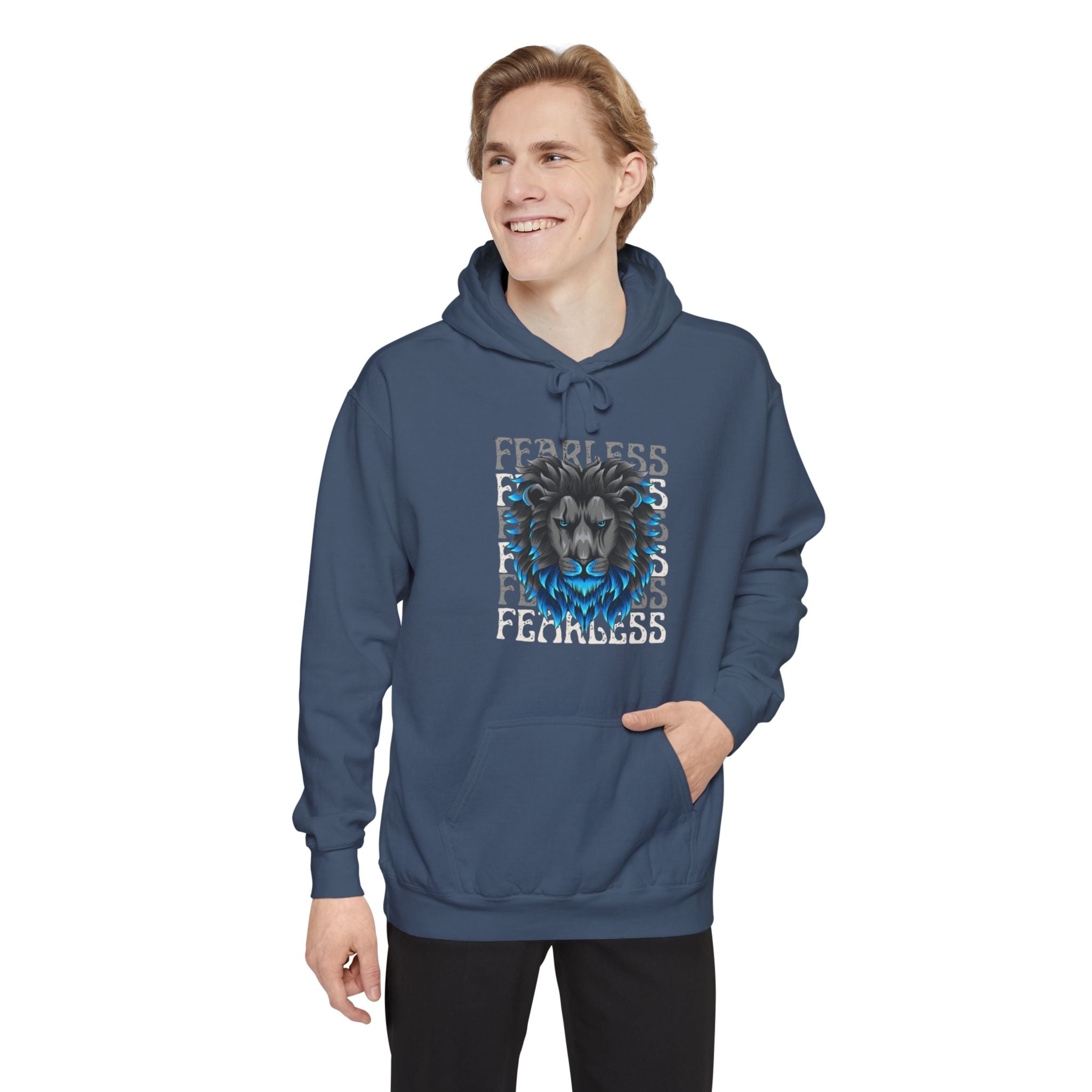 Fearless Lion Hoodie, Unisex Garment-Dyed Sweatshirt, Casual Wear, Gift for Lion Lovers, Motivational Clothing