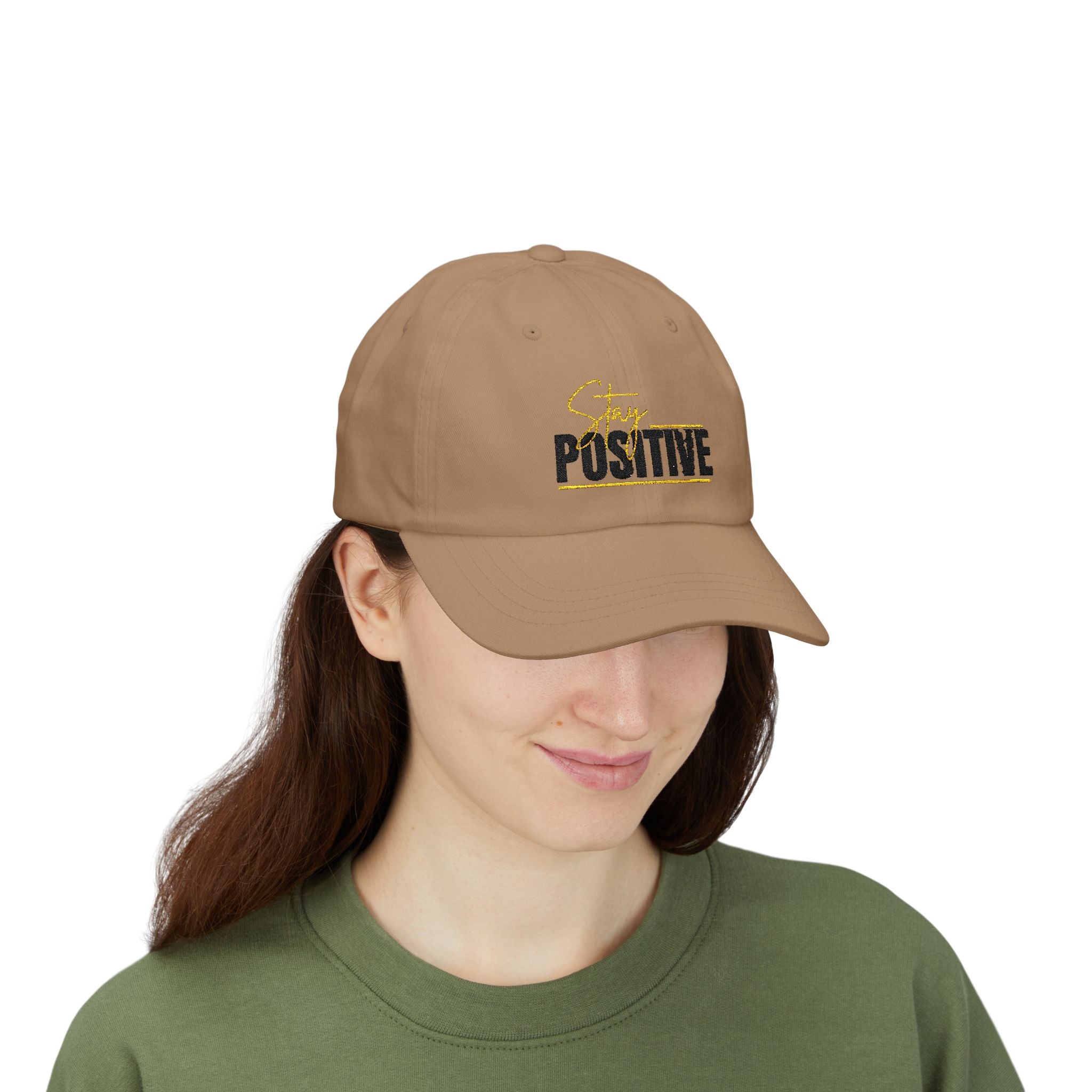 Stay Positive Dad Cap, Motivational Hat, White Adjustable Cap, Gift for Dads, Summer Accessory, Casual Fashion Piece